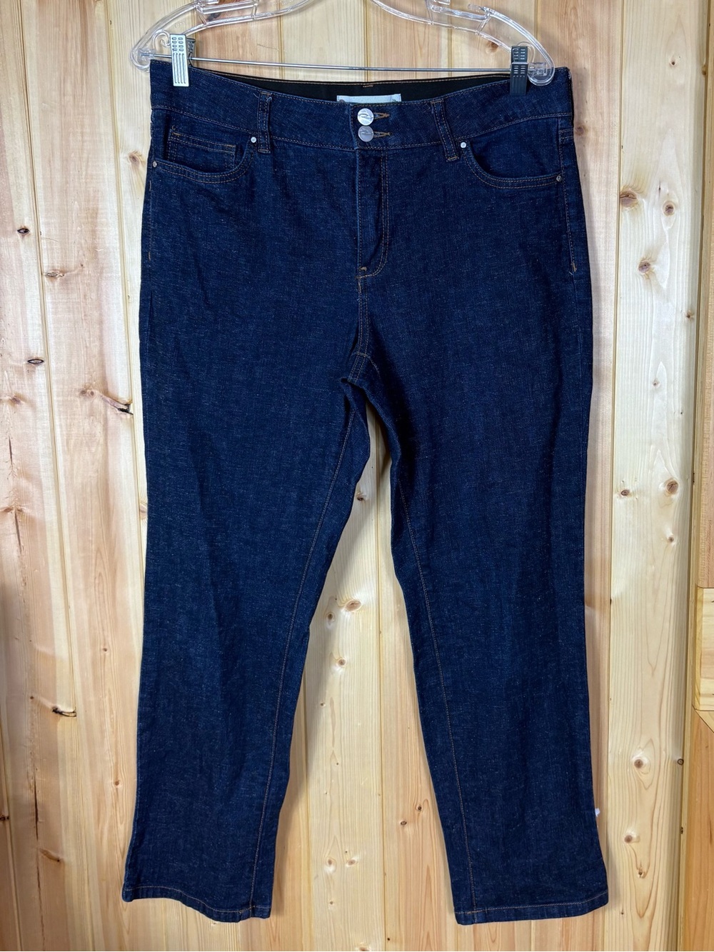 Ricki’s Linen Blend Jeans Womens size 12 Coastal Quiet Luxury Casual Dark Wash